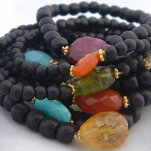 Small Wood Bracelets w/ Precious Stones - Michelle Roy - Bracelets - Jewelry