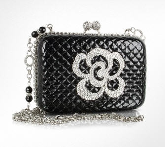 Maddalena Marconi  Jeweled Black Quilted Patent Leather Evening Clutch w/Chain Strap - Maddalena Marconi - Clutch - Forzieri