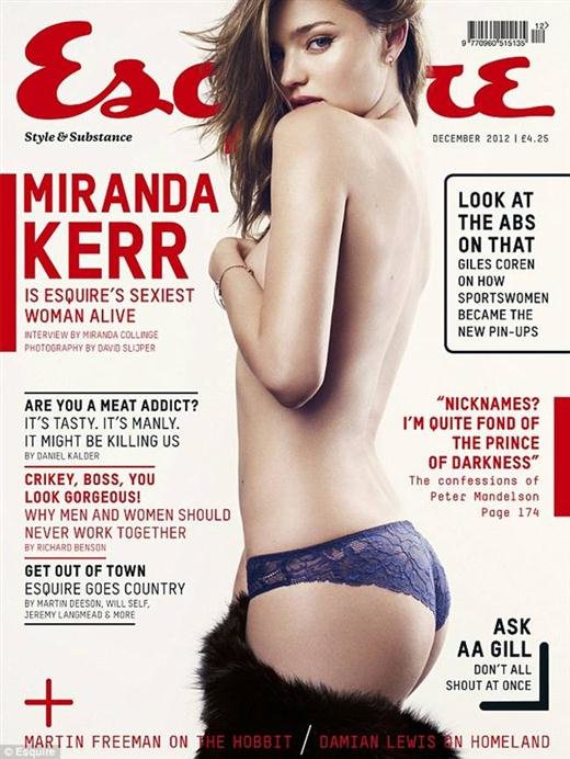 Miranda Kerr félmeztelenül pózol az Esquire UK decemberi címlapján