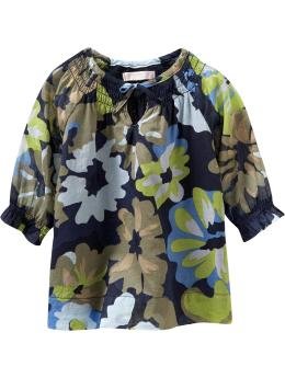 Floral-Print Smocked Voile Tops for Baby