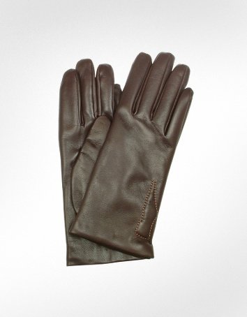 Moreschi Women's Dark Brown Nappa Leather Gloves w/Cashmere Lining