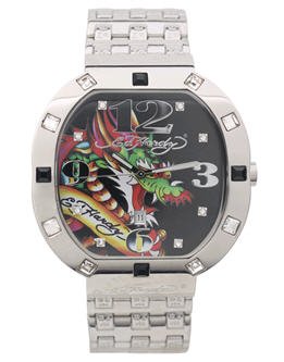 Ed Hardy Steel Bracelet Watch With Graphic Dial