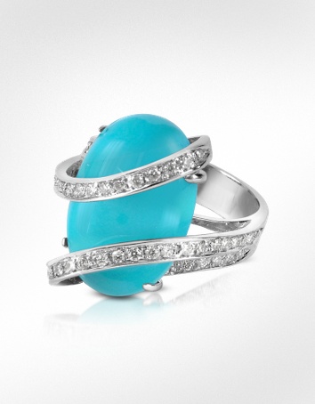 Del Gatto [DNA]  Turquoise Diamond Channel 18K Gold Ring - Ring - Forzieri - Jewelry