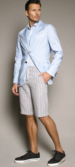 Poplin Sport Coat & Plaid Bermuda Shorts - Giorgio Armani - Men' Wear