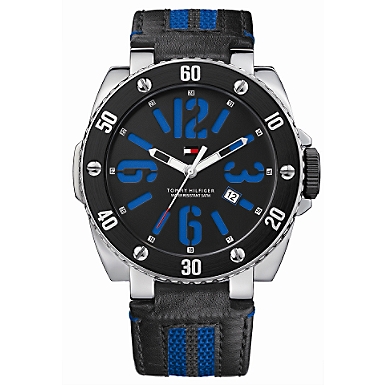 Georgetown Black/Navy Leather Strap Men's Watch - Men's Watch - Watch - Tommy Hilfiger