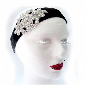 Swarovski Crystal Headband  Madonna Applique on Velvet Headband.