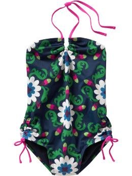 Floral print gathered swimsuit