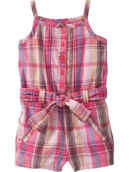 Button-Front Belted Rompers for Baby