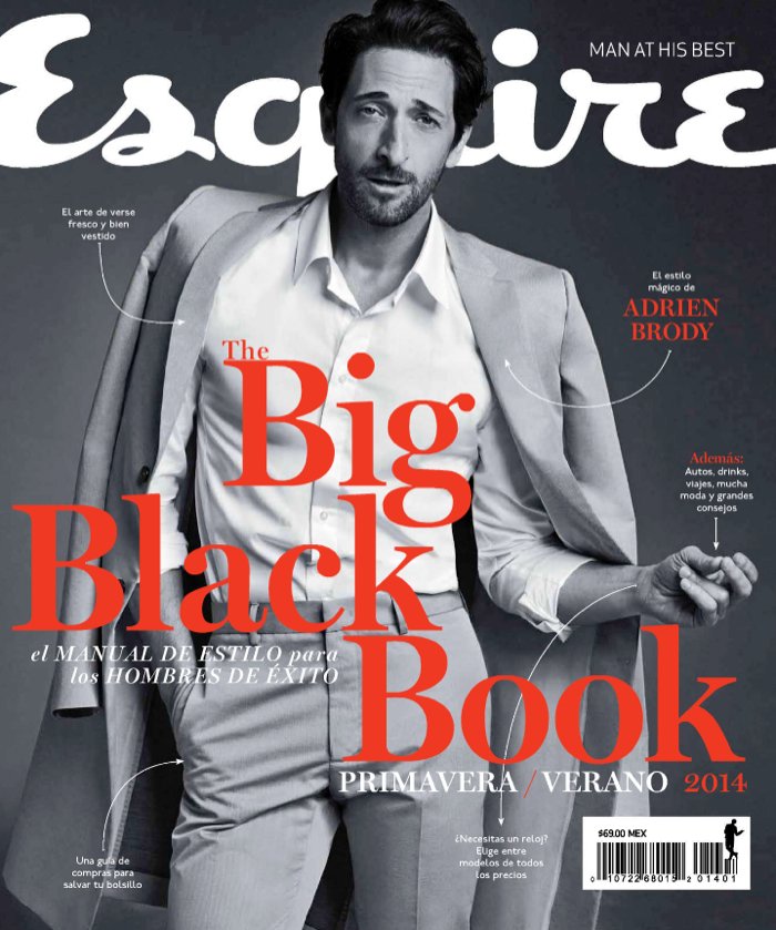 Adrien Brody Hào Hoa Trên Trang Bìa Tạp Chí Esquire The Big Black Book Mexico Xuân/Hè 2014