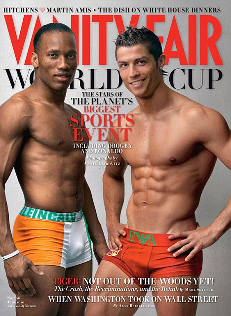 Cristiano Ronaldo and Didier Drogba peel down to their posing pants in World Cup photoshoot - photo - Didier Drogba - Cristiano Ronaldo - Vanity Fair - Annie Leibovitz