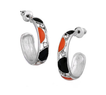 Black Enamel and Rhine Hoop - Earrings - Wallis - Jewelry