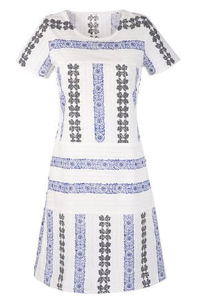 People Tree Kansas Fagotting Print Fitted Tunic Dress, Baja Blue - John Lewis - Dress - Women's Wear