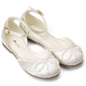 2 Part Bow Sequin Ivory Ballerina Shoes