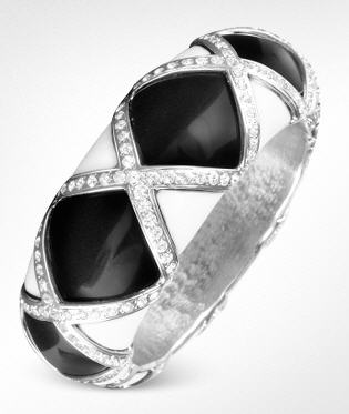 AZ Collection Black & White Enamel and Swarovski Crystal Cuff Bracelet - Forzieri - Bracelet - Jewelry