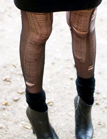Ripped stockings trend; street style
