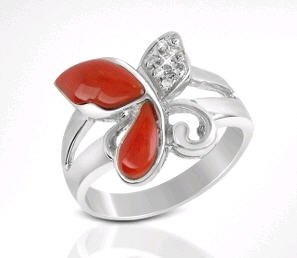 Del Gatto [DNA]  Diamond and Red Coral Butterfly 18K Gold Ring