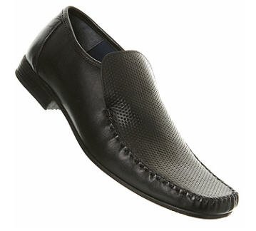 Black Leather Loafers with Perforated Pattern