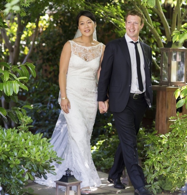 Priscilla Chan wearing Claire Pettibone with husband Mark Zuckerberg