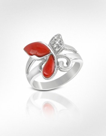 Del Gatto [DNA]  Diamond and Red Coral Butterfly 18K Gold Ring - Forzieri - Ring - Jewelry