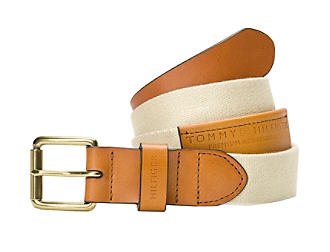 Pieced Webbed Belt With Leather