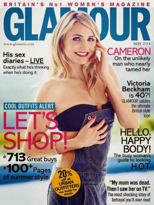 Cameron Diaz tràn đầy sức sống trên bìa tạp chí Glamour Anh tháng 5/2014