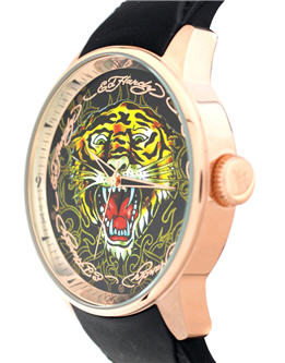 Ed Hardy Black Strap Watch With Rose Gold Plate Bezel And Graphic Dial - ASOS - Men's Watch - Watch