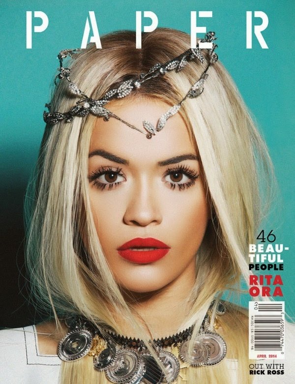 Rita Ora khoe môi đỏ rực trên tạp chí Paper tháng 4/2014